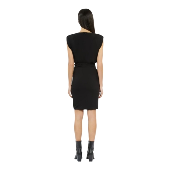 The Kooples Little Black Dres Size US Small Ruched Woven Padded Shoulders  NWT - Picture 3 of 14